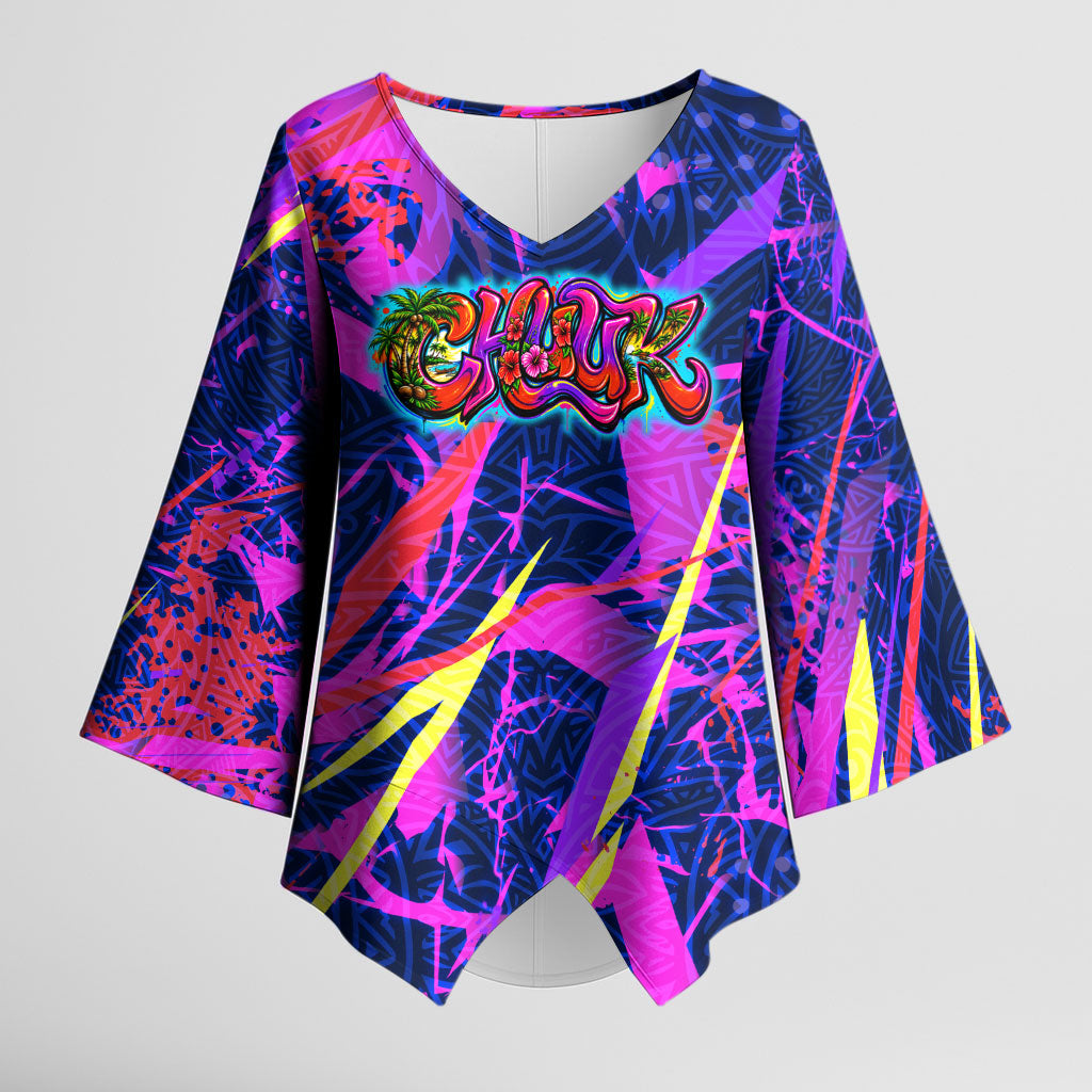 Chuuk Tropical Sunset Coordinates Kimono Sleeve Blouse Neon Graffiti Polynesian Tribal