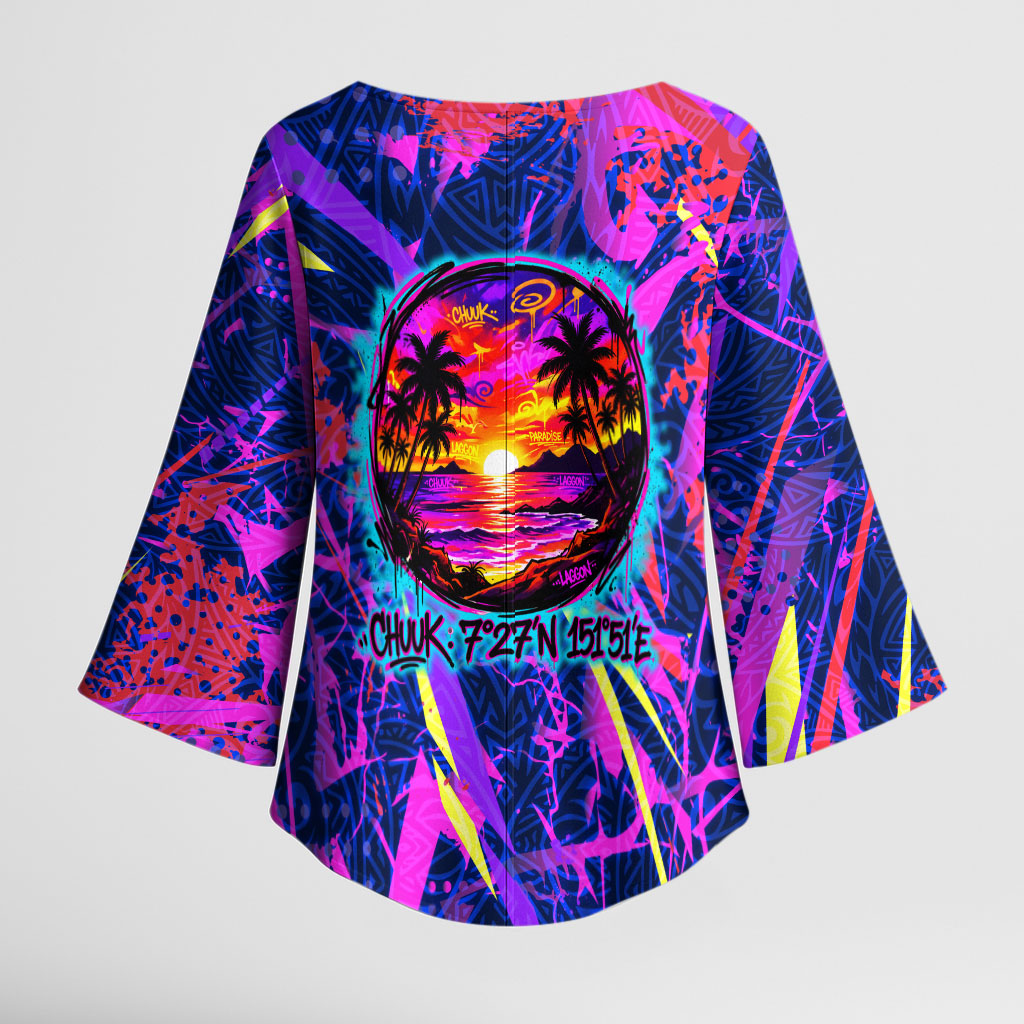 Chuuk Tropical Sunset Coordinates Kimono Sleeve Blouse Neon Graffiti Polynesian Tribal