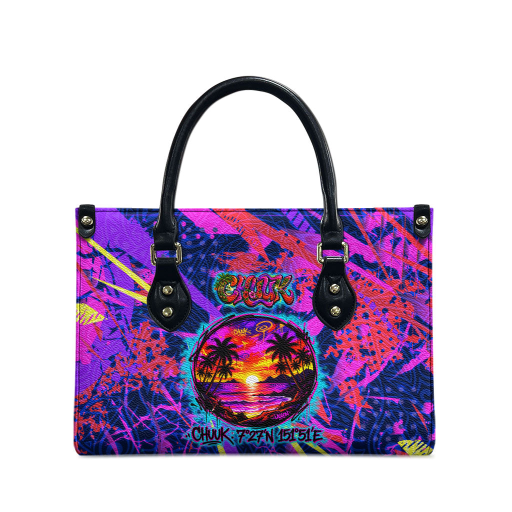 Chuuk Tropical Sunset Coordinates Leather Bag Neon Graffiti Polynesian Tribal