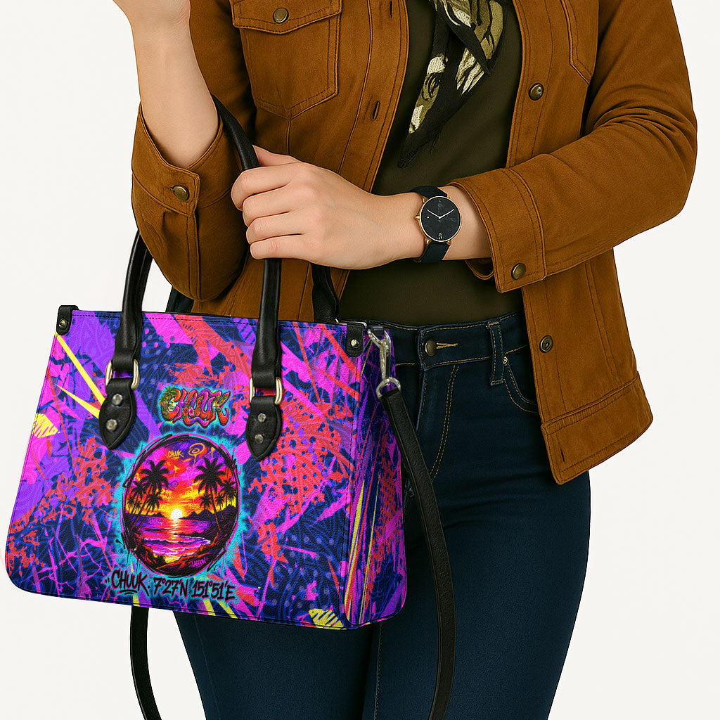 Chuuk Tropical Sunset Coordinates Leather Bag Neon Graffiti Polynesian Tribal