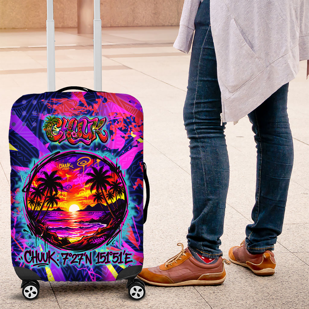 Chuuk Tropical Sunset Coordinates Luggage Cover Neon Graffiti Polynesian Tribal TS04 Purple Pink - Polynesian Pride