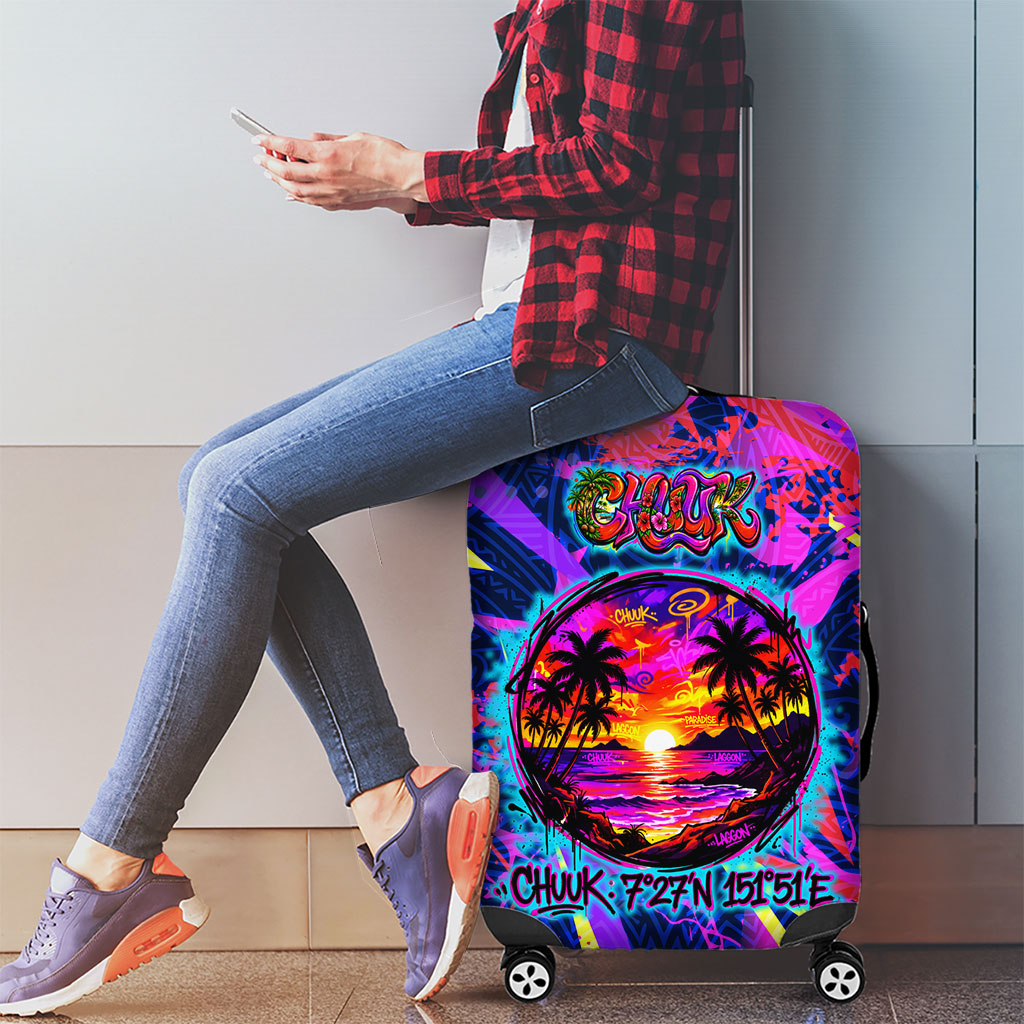 Chuuk Tropical Sunset Coordinates Luggage Cover Neon Graffiti Polynesian Tribal
