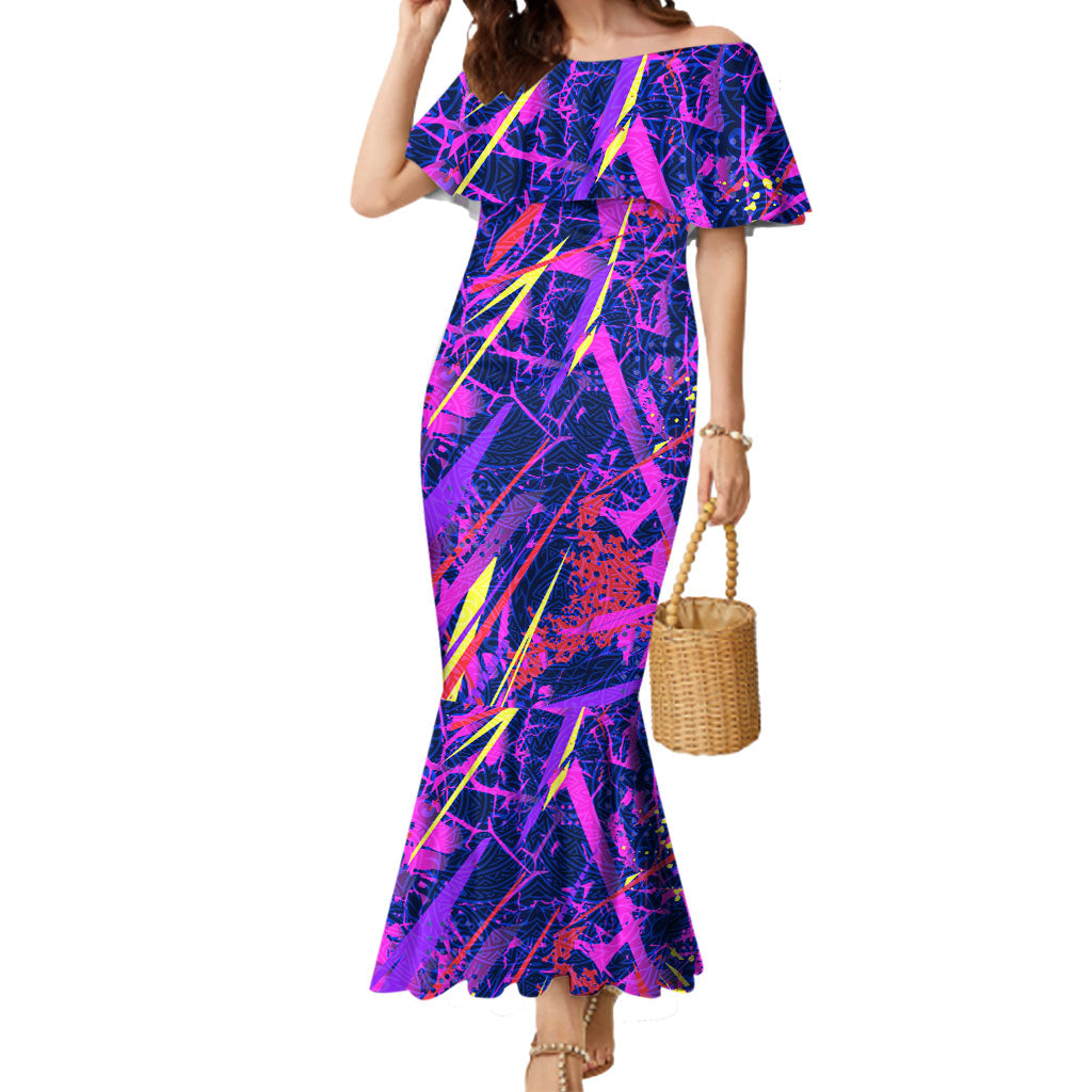 Chuuk Tropical Sunset Coordinates Mermaid Dress Neon Graffiti Polynesian Tribal TS04 Women Purple Pink - Polynesian Pride