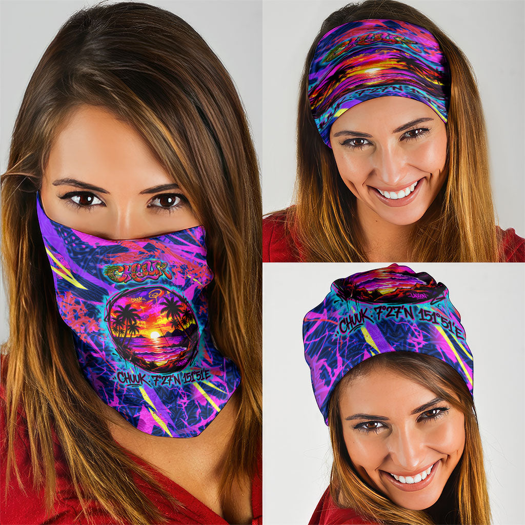Chuuk Tropical Sunset Coordinates Neck Gaiter Neon Graffiti Polynesian Tribal