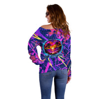 Chuuk Tropical Sunset Coordinates Off Shoulder Sweater Neon Graffiti Polynesian Tribal