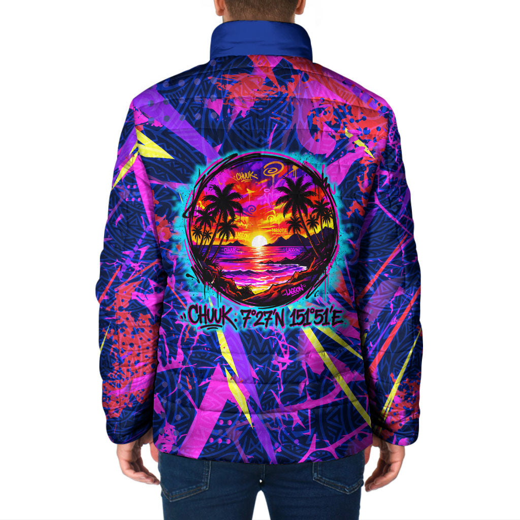 Chuuk Tropical Sunset Coordinates Padded Jacket Neon Graffiti Polynesian Tribal