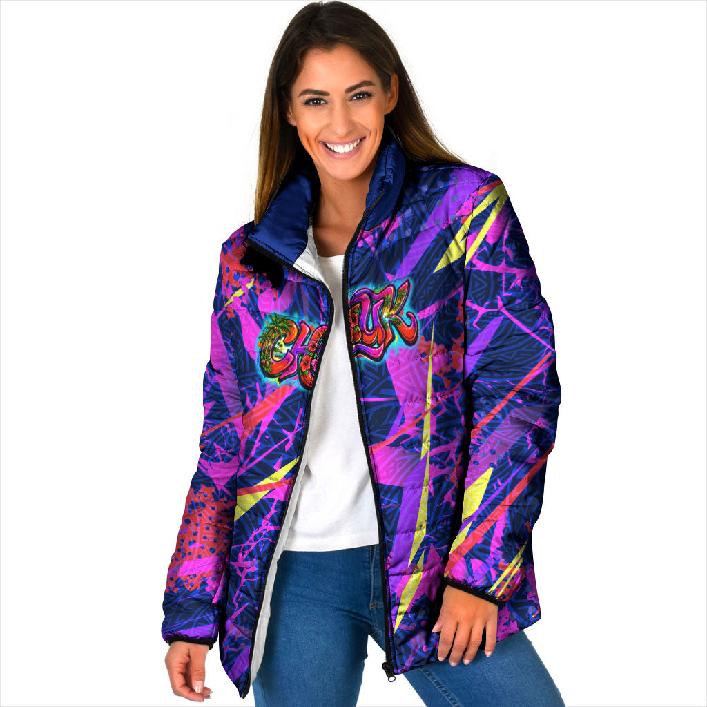 Chuuk Tropical Sunset Coordinates Padded Jacket Neon Graffiti Polynesian Tribal