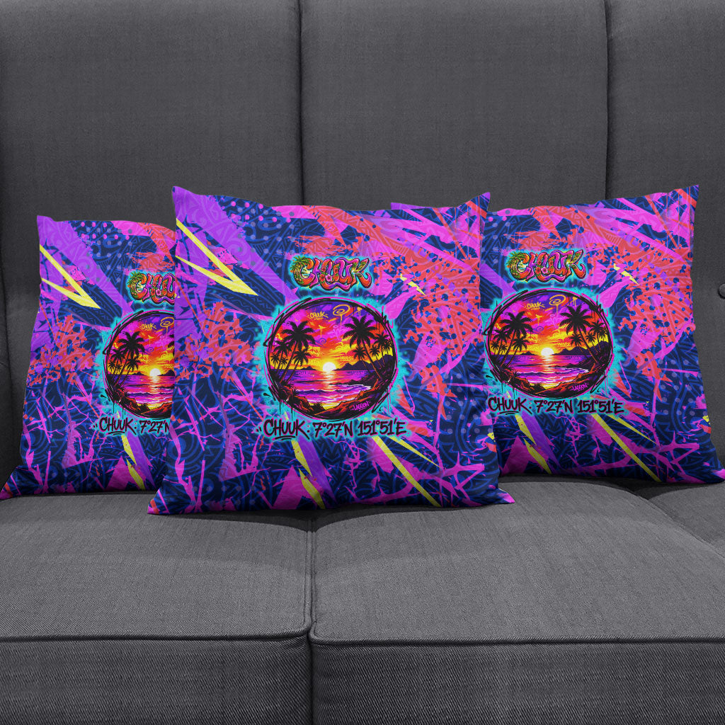 Chuuk Tropical Sunset Coordinates Pillow Cover Neon Graffiti Polynesian Tribal
