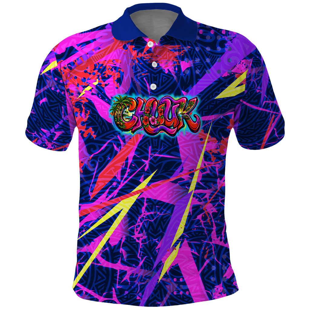 Chuuk Tropical Sunset Coordinates Polo Shirt Neon Graffiti Polynesian Tribal TS04 Purple Pink - Polynesian Pride