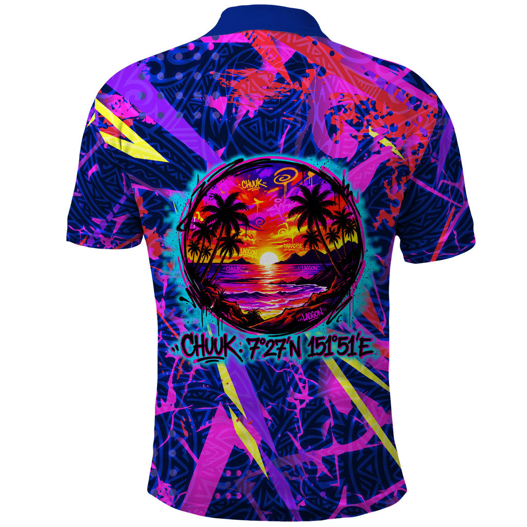Chuuk Tropical Sunset Coordinates Polo Shirt Neon Graffiti Polynesian Tribal