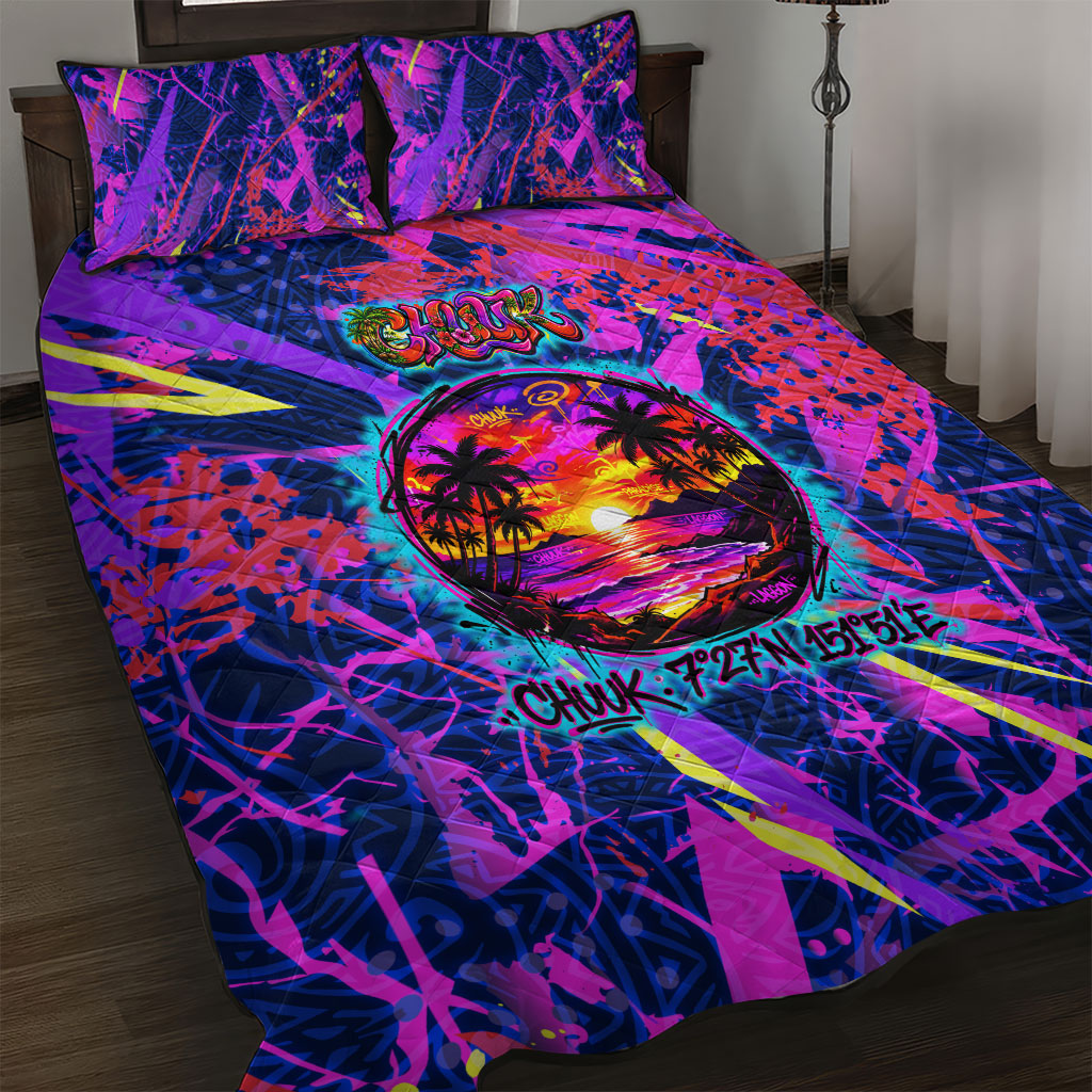 Chuuk Tropical Sunset Coordinates Quilt Bed Set Neon Graffiti Polynesian Tribal