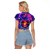 Chuuk Tropical Sunset Coordinates Raglan Cropped T Shirt Neon Graffiti Polynesian Tribal
