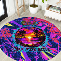 Chuuk Tropical Sunset Coordinates Round Carpet Neon Graffiti Polynesian Tribal