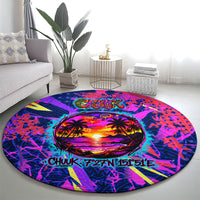 Chuuk Tropical Sunset Coordinates Round Carpet Neon Graffiti Polynesian Tribal