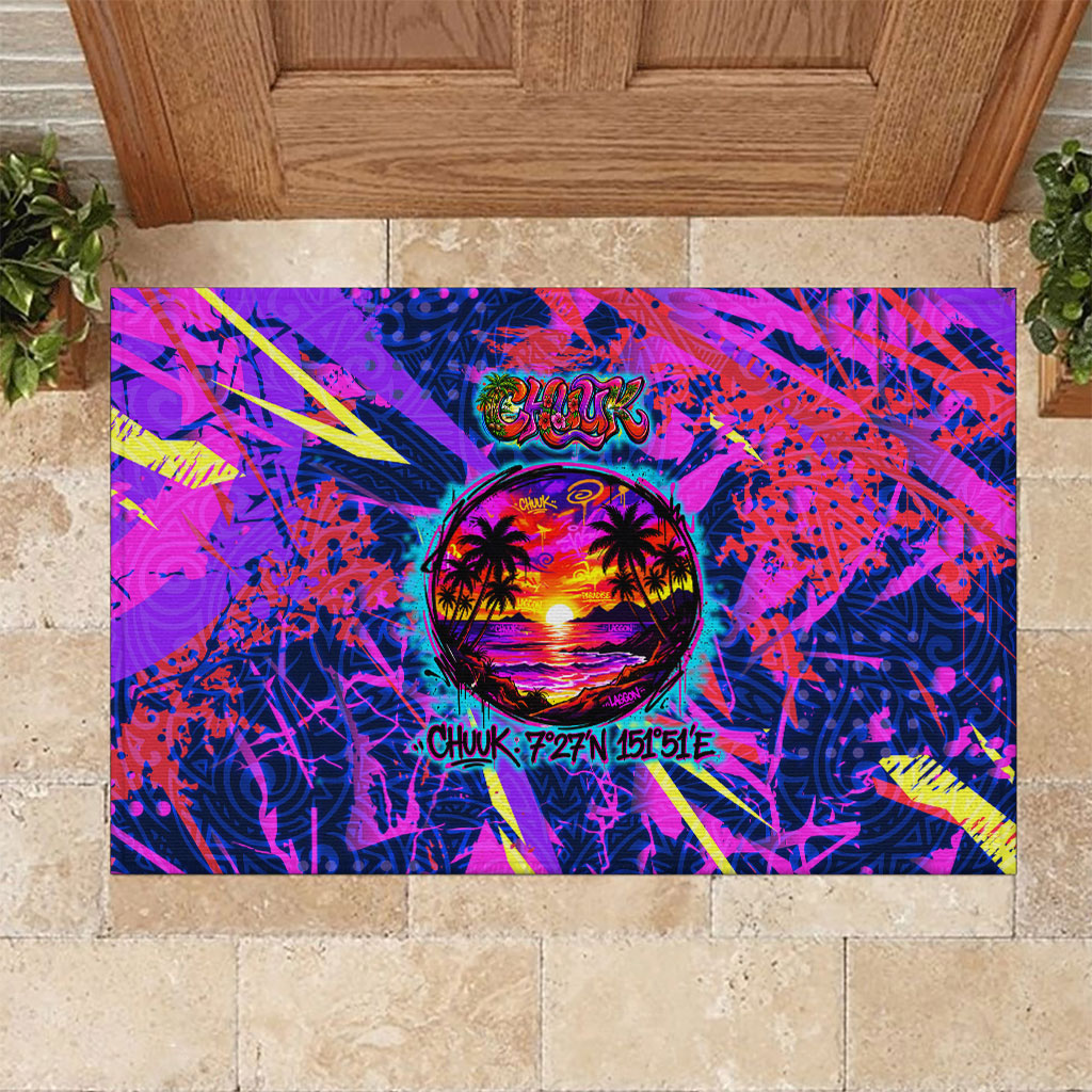 Chuuk Tropical Sunset Coordinates Rubber Doormat Neon Graffiti Polynesian Tribal TS04 Purple Pink - Polynesian Pride