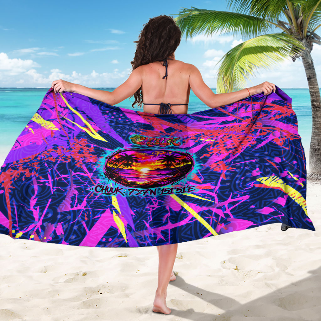 Chuuk Tropical Sunset Coordinates Sarong Neon Graffiti Polynesian Tribal