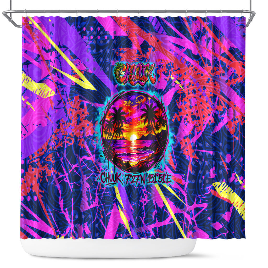 Chuuk Tropical Sunset Coordinates Shower Curtain Neon Graffiti Polynesian Tribal