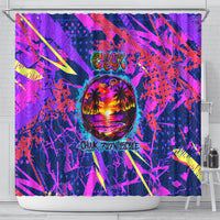 Chuuk Tropical Sunset Coordinates Shower Curtain Neon Graffiti Polynesian Tribal