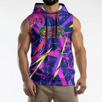 Chuuk Tropical Sunset Coordinates Sleeveless Hoodie Neon Graffiti Polynesian Tribal