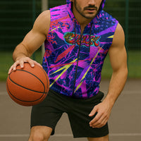 Chuuk Tropical Sunset Coordinates Sleeveless Zip Hoodie Neon Graffiti Polynesian Tribal