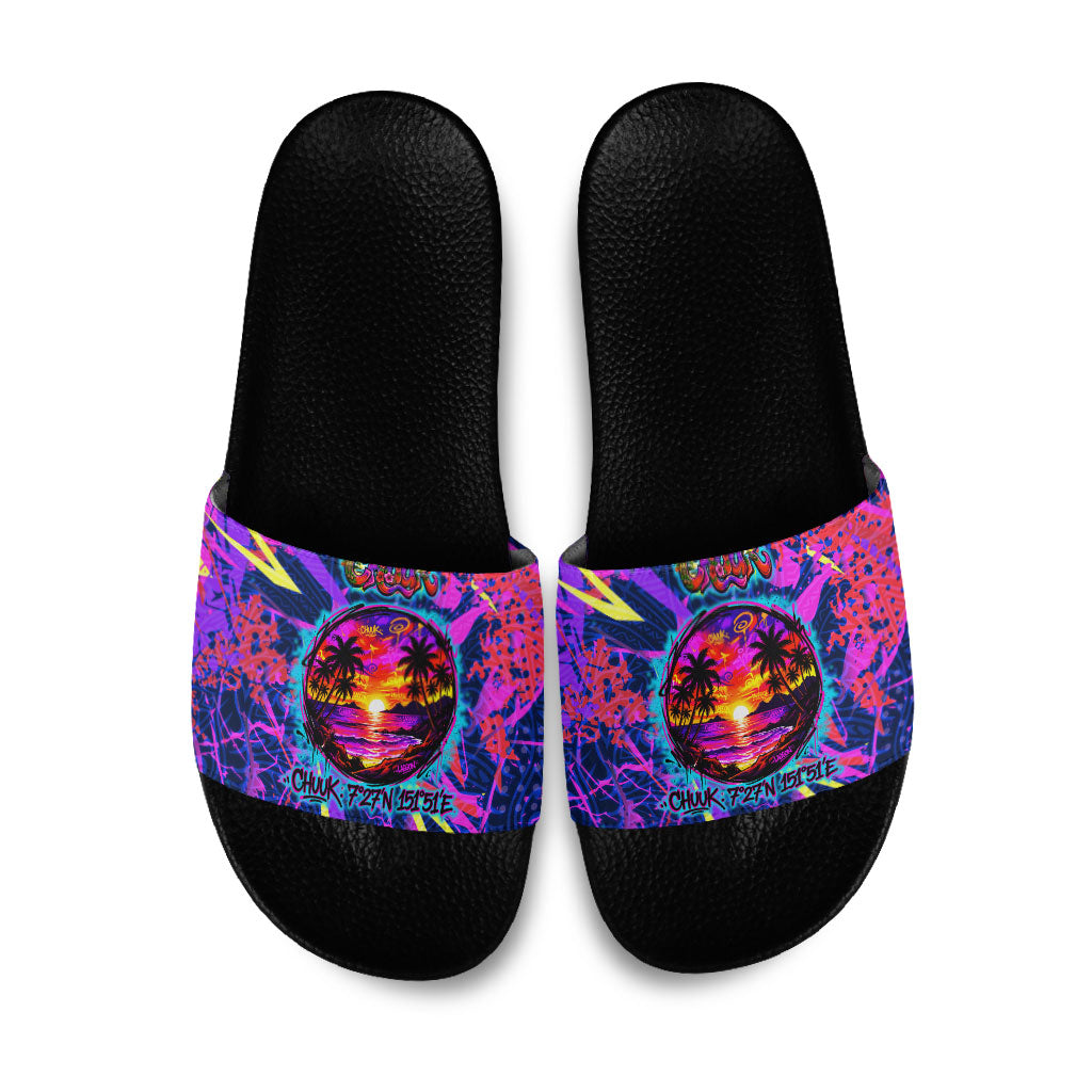 Chuuk Tropical Sunset Coordinates Slide Sandals Neon Graffiti Polynesian Tribal TS04 Purple Pink - Polynesian Pride