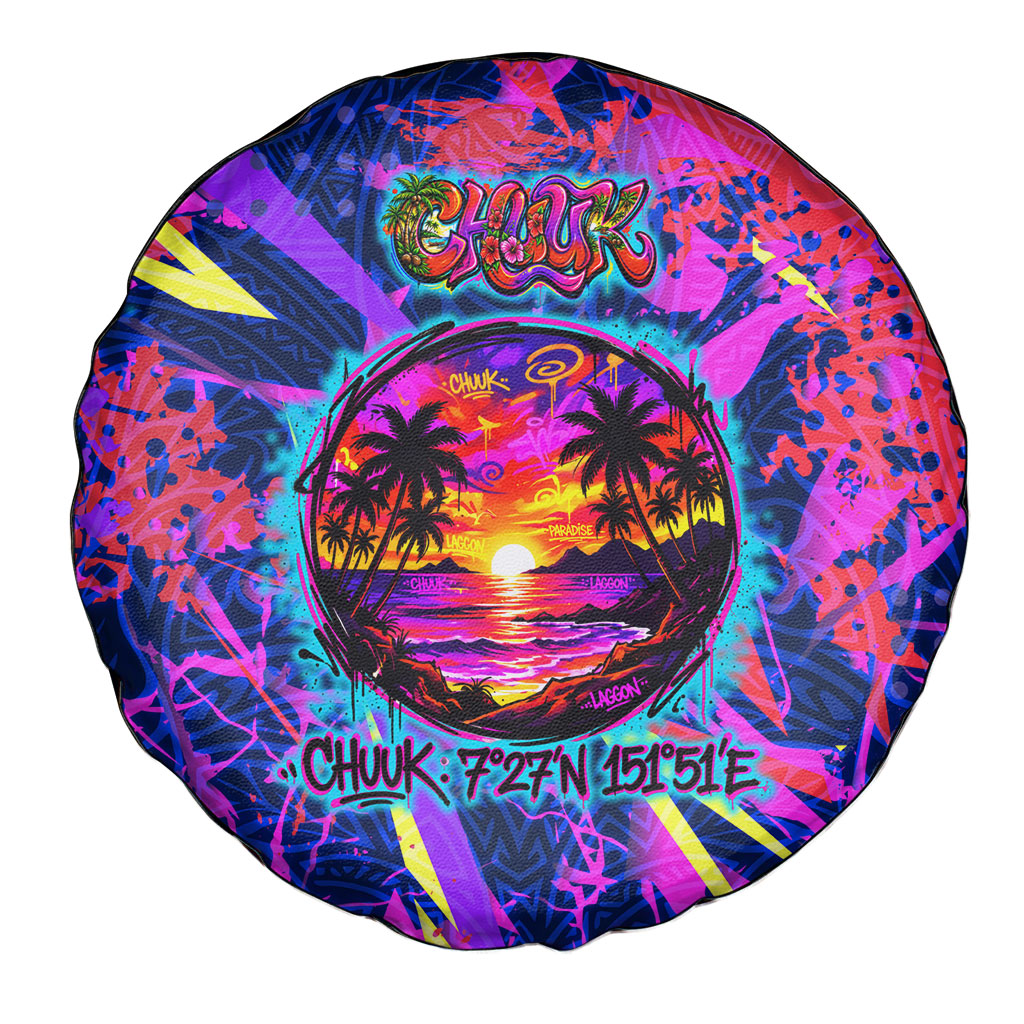 Chuuk Tropical Sunset Coordinates Spare Tire Cover Neon Graffiti Polynesian Tribal