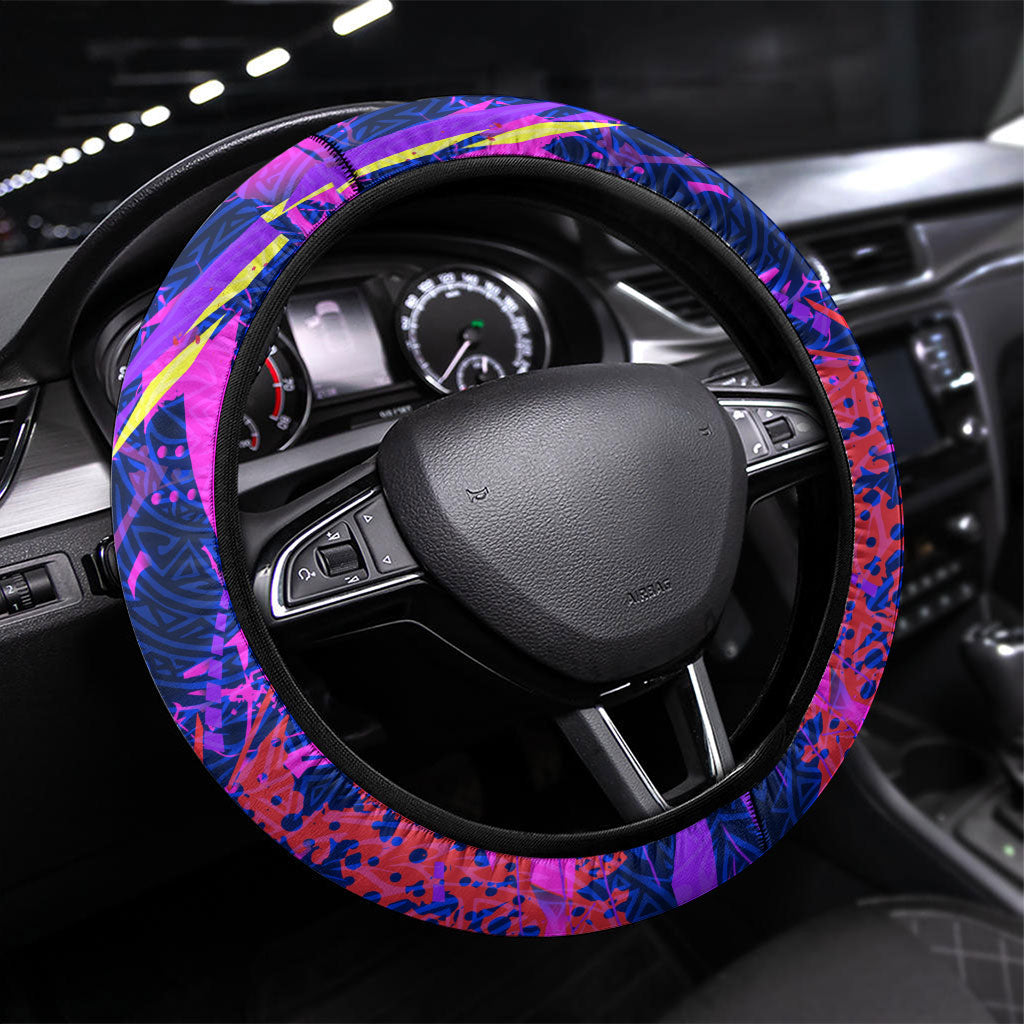 Chuuk Tropical Sunset Coordinates Steering Wheel Cover Neon Graffiti Polynesian Tribal