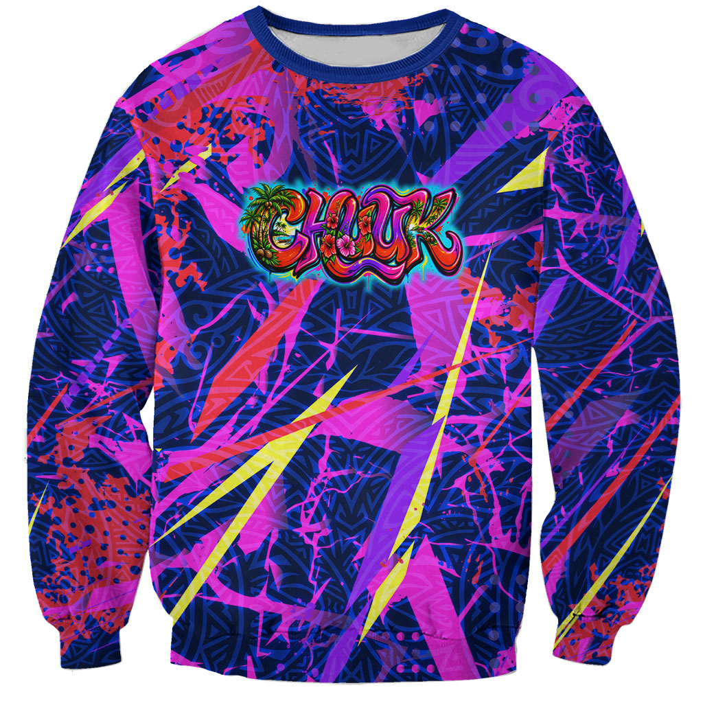 Chuuk Tropical Sunset Coordinates Sweatshirt Neon Graffiti Polynesian Tribal TS04 Unisex Purple Pink - Polynesian Pride