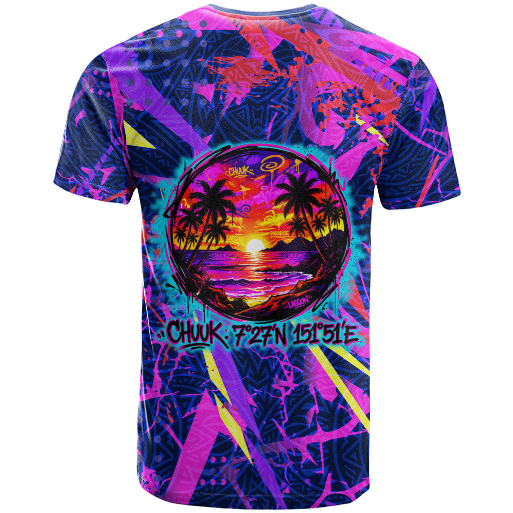Chuuk Tropical Sunset Coordinates T Shirt Neon Graffiti Polynesian Tribal