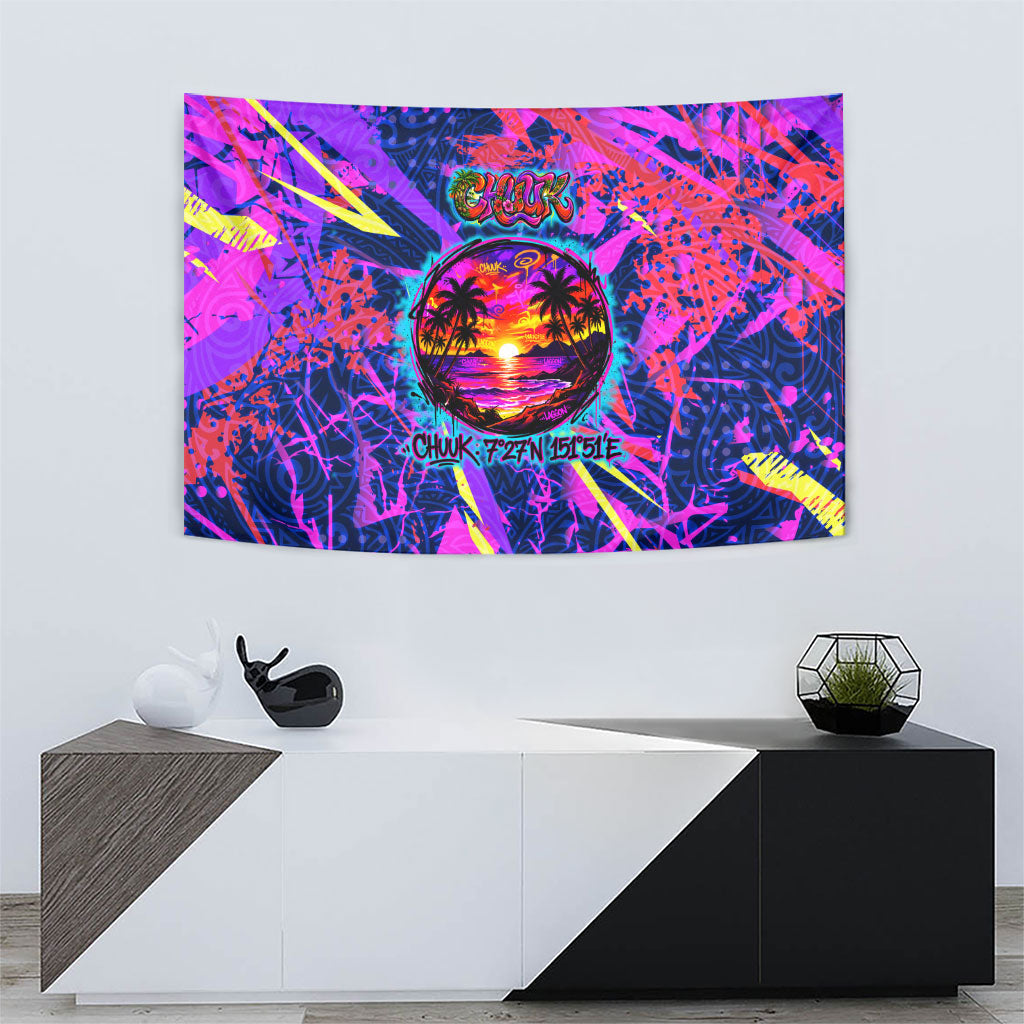 Chuuk Tropical Sunset Coordinates Tapestry Neon Graffiti Polynesian Tribal