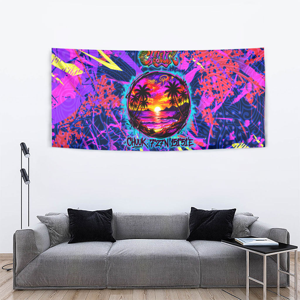 Chuuk Tropical Sunset Coordinates Tapestry Neon Graffiti Polynesian Tribal