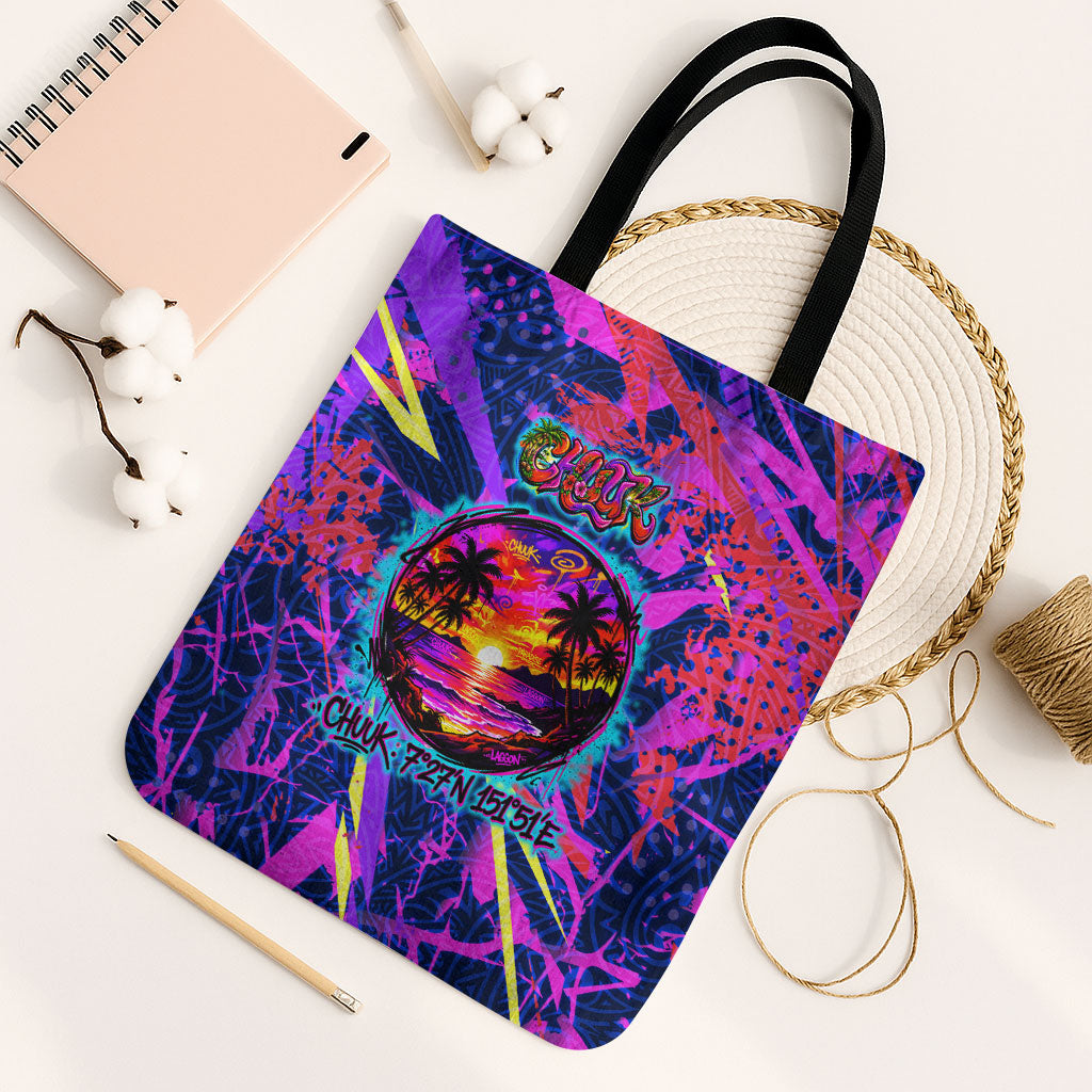 Chuuk Tropical Sunset Coordinates Tote Bag Neon Graffiti Polynesian Tribal TS04 Black Strap One Size Purple Pink - Polynesian Pride