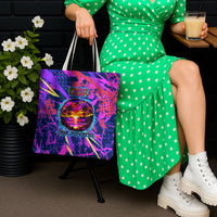 Chuuk Tropical Sunset Coordinates Tote Bag Neon Graffiti Polynesian Tribal