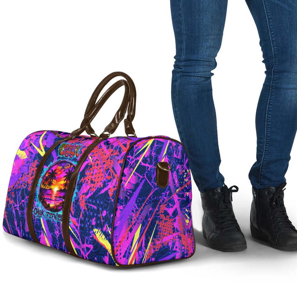 Chuuk Tropical Sunset Coordinates Travel Bag Neon Graffiti Polynesian Tribal