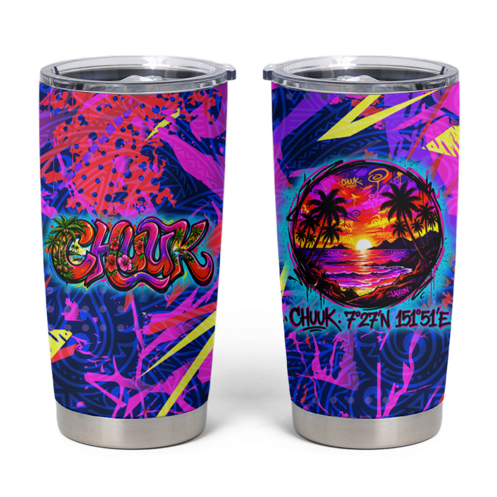 Chuuk Tropical Sunset Coordinates Tumbler Cup Neon Graffiti Polynesian Tribal TS04 Purple Pink - Polynesian Pride