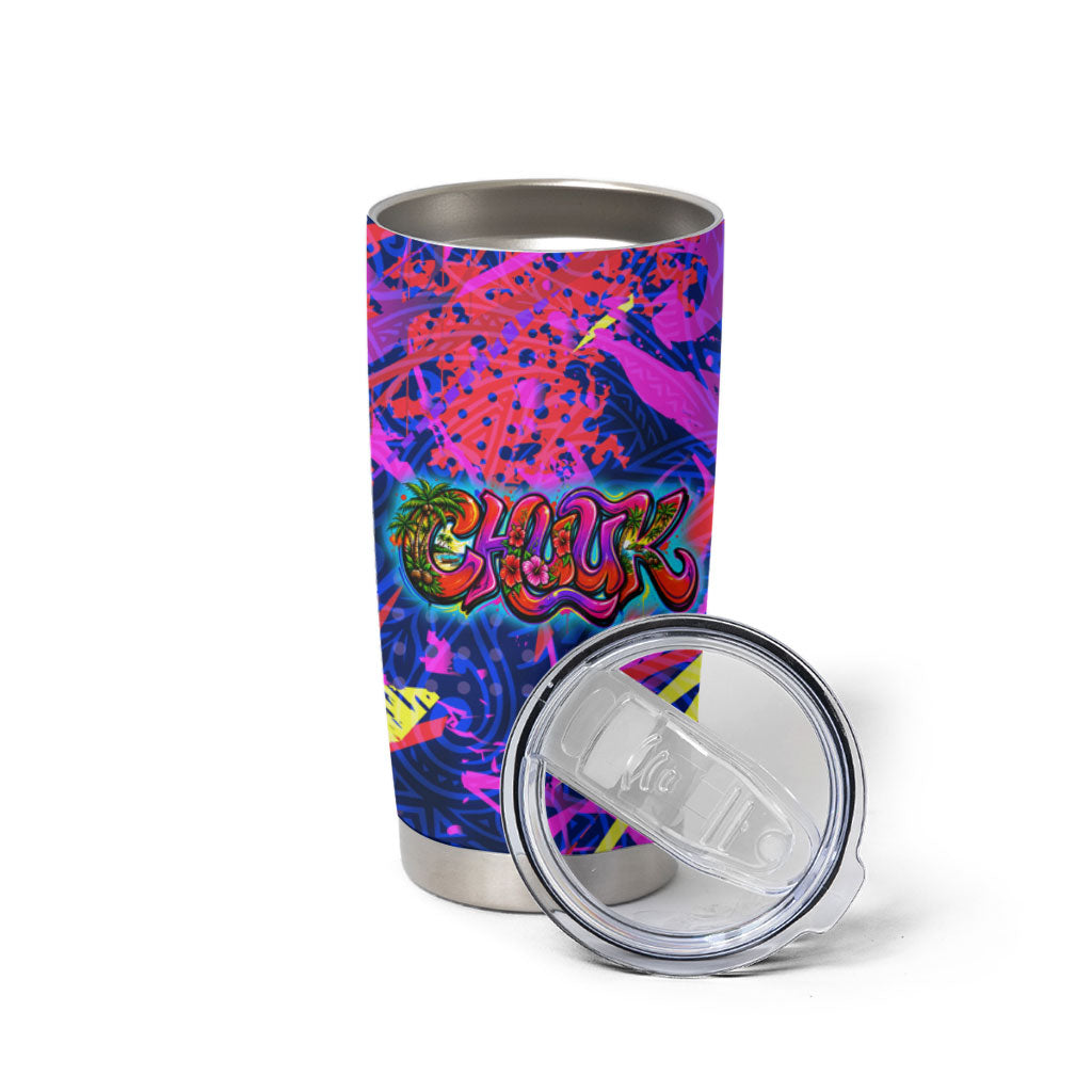 Chuuk Tropical Sunset Coordinates Tumbler Cup Neon Graffiti Polynesian Tribal