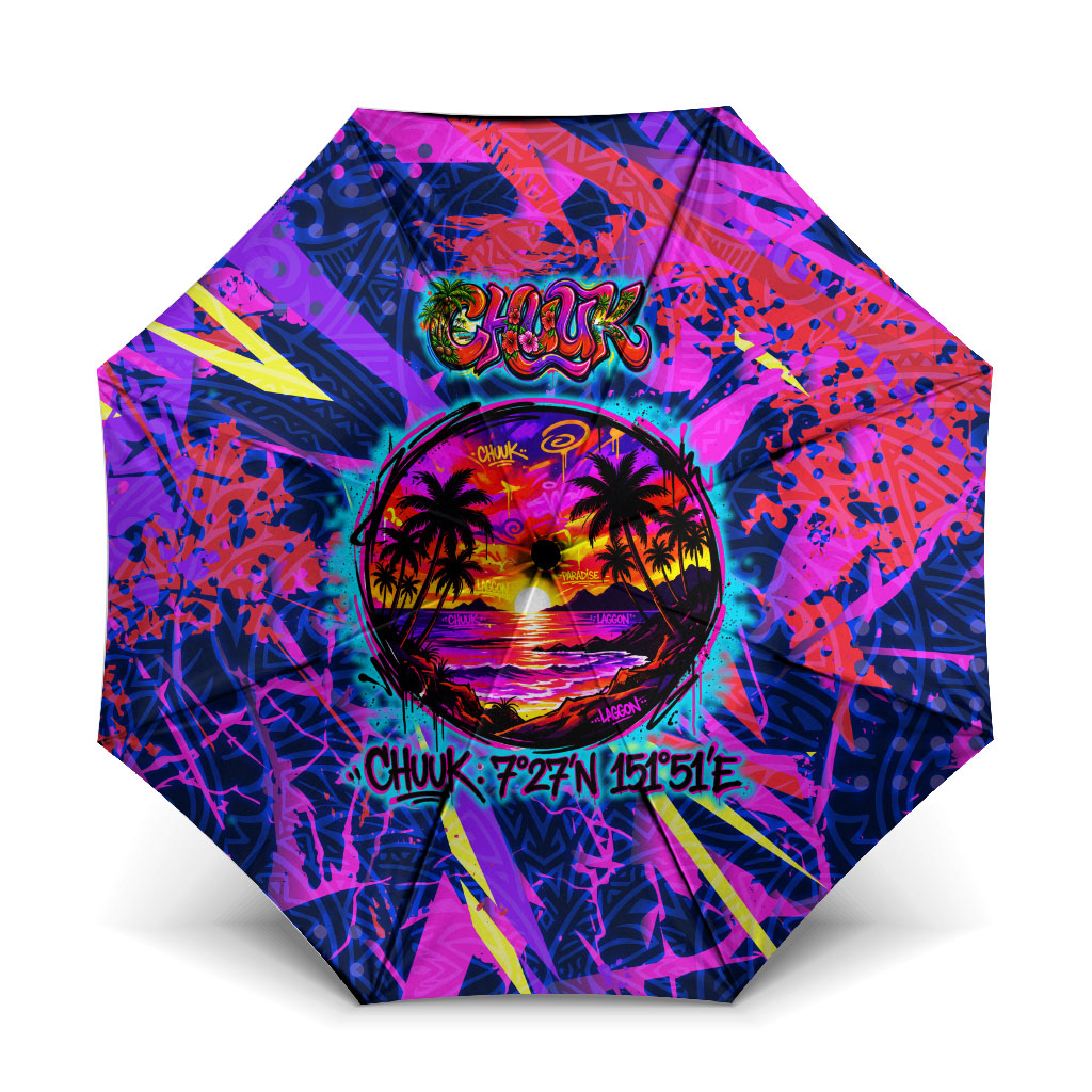 Chuuk Tropical Sunset Coordinates Umbrella Neon Graffiti Polynesian Tribal TS04 One Size Folded 11.42 inch Opened Diameter 37.4 inch Purple Pink - Polynesian Pride