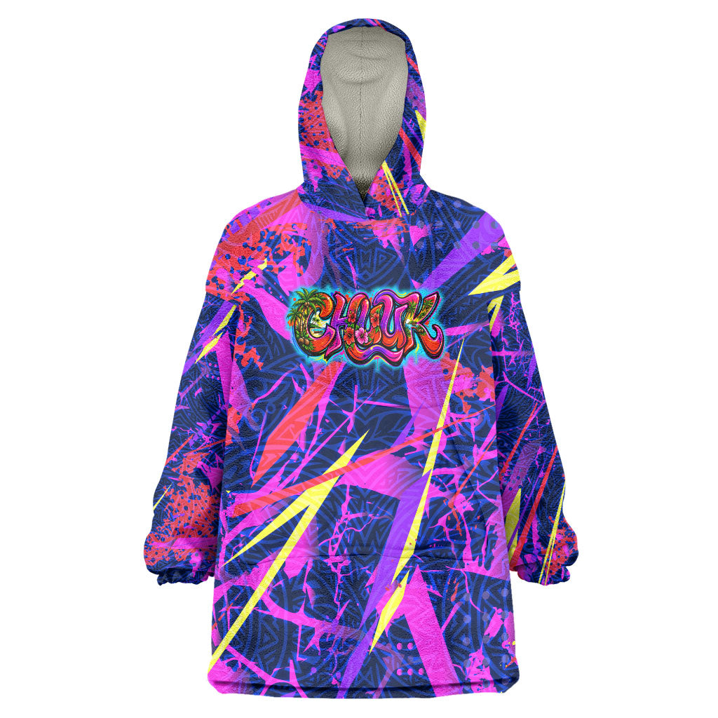 Chuuk Tropical Sunset Coordinates Wearable Blanket Hoodie Neon Graffiti Polynesian Tribal