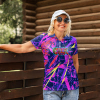 Chuuk Tropical Sunset Coordinates Women Polo Shirt Neon Graffiti Polynesian Tribal
