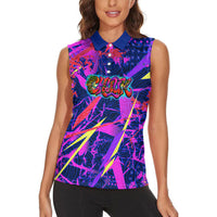Chuuk Tropical Sunset Coordinates Women Sleeveless Polo Shirt Neon Graffiti Polynesian Tribal