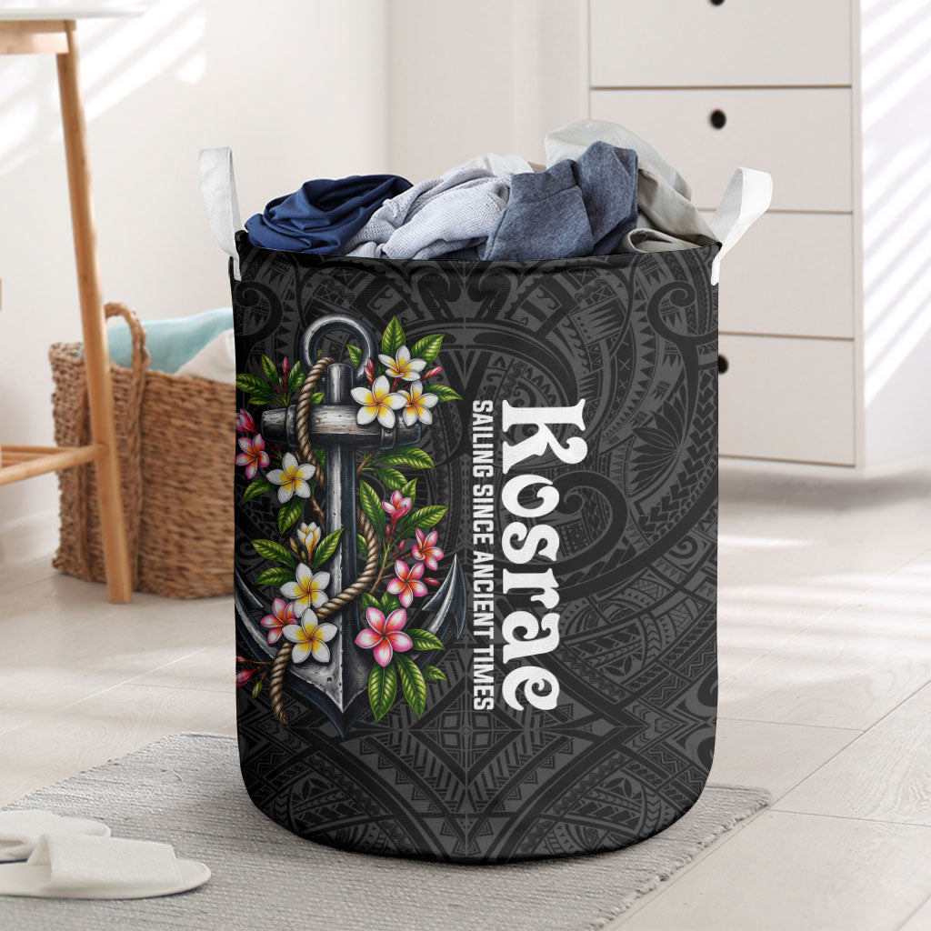 Kosrae Nautical Heritage Laundry Basket Polynesian Tribal Anchor With Plumeria Tropical Art