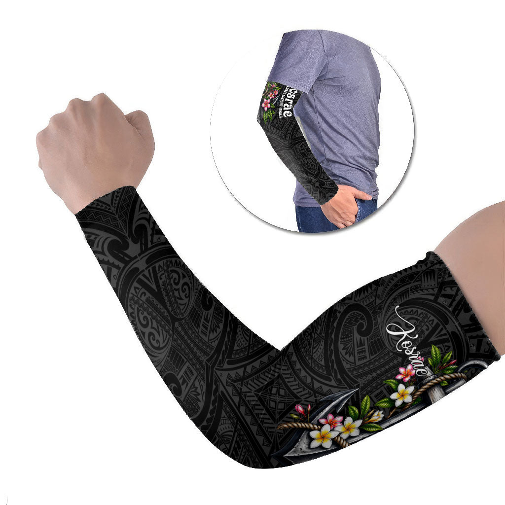 Kosrae Nautical Heritage Arm Sleeves Polynesian Tribal Anchor With Plumeria Tropical Art