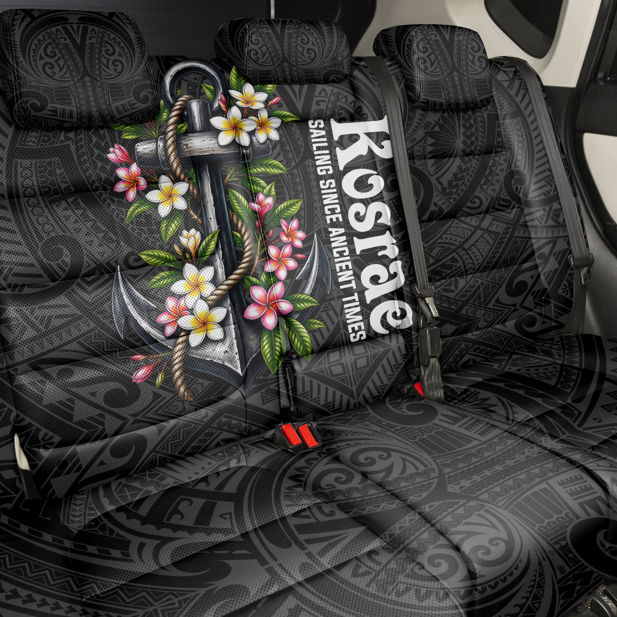 Kosrae Nautical Heritage Back Car Seat Cover Polynesian Tribal Anchor With Plumeria Tropical Art