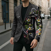 Kosrae Nautical Heritage Blazer Polynesian Tribal Anchor With Plumeria Tropical Art