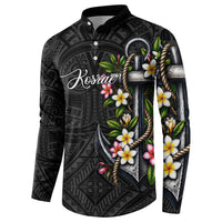 Kosrae Nautical Heritage Button Sweatshirt Polynesian Tribal Anchor With Plumeria Tropical Art