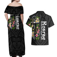 Kosrae Nautical Heritage Couples Matching Off Shoulder Maxi Dress and Hawaiian Shirt Polynesian Tribal Anchor With Plumeria Tropical Art