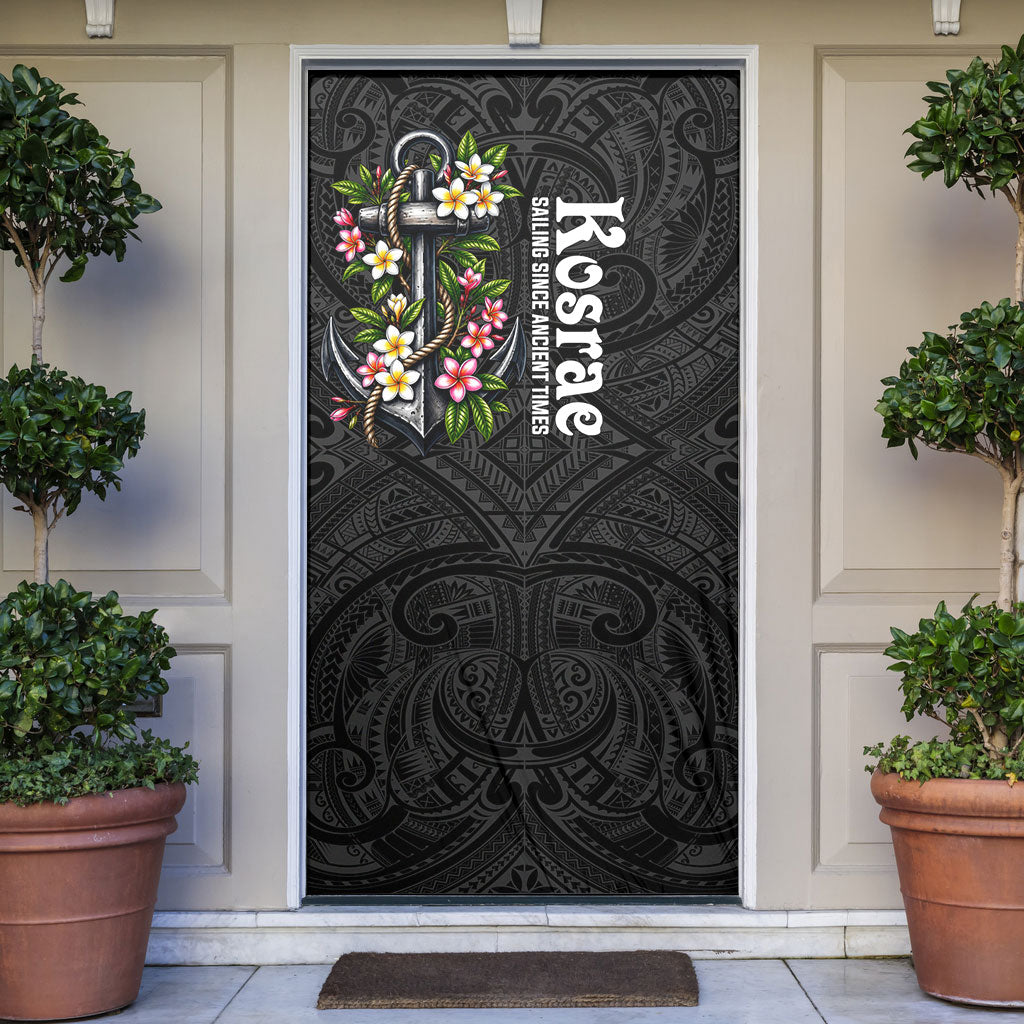 Kosrae Nautical Heritage Door Cover Polynesian Tribal Anchor With Plumeria Tropical Art TS04 Black Grey - Polynesian Pride