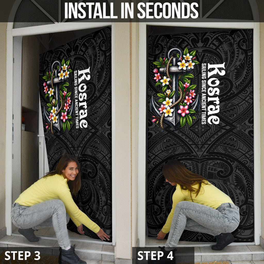 Kosrae Nautical Heritage Door Cover Polynesian Tribal Anchor With Plumeria Tropical Art