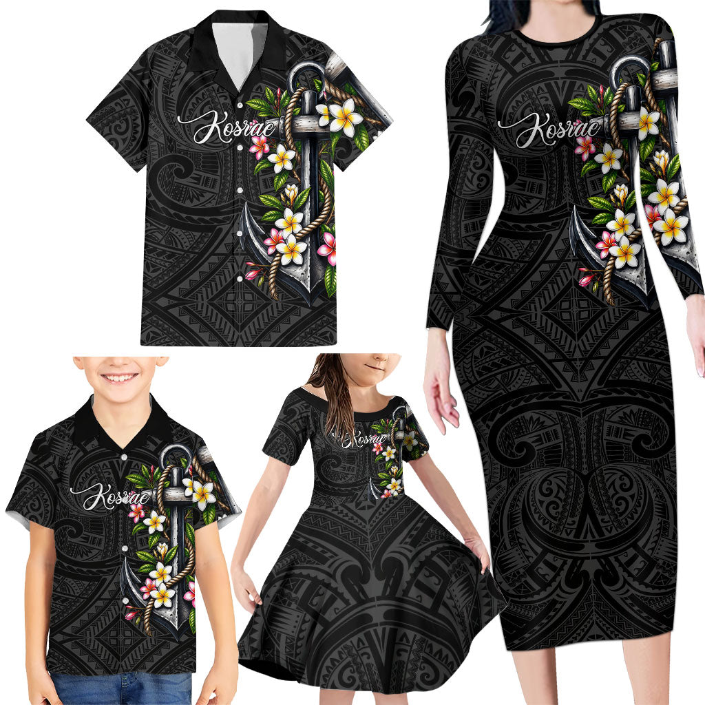 Kosrae Nautical Heritage Family Matching Long Sleeve Bodycon Dress and Hawaiian Shirt Polynesian Tribal Anchor With Plumeria Tropical Art TS04 - Polynesian Pride