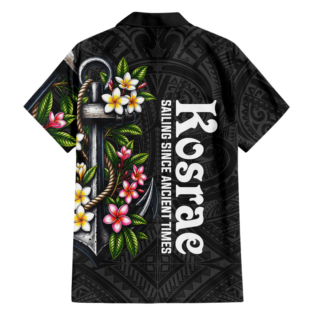 Kosrae Nautical Heritage Family Matching Long Sleeve Bodycon Dress and Hawaiian Shirt Polynesian Tribal Anchor With Plumeria Tropical Art